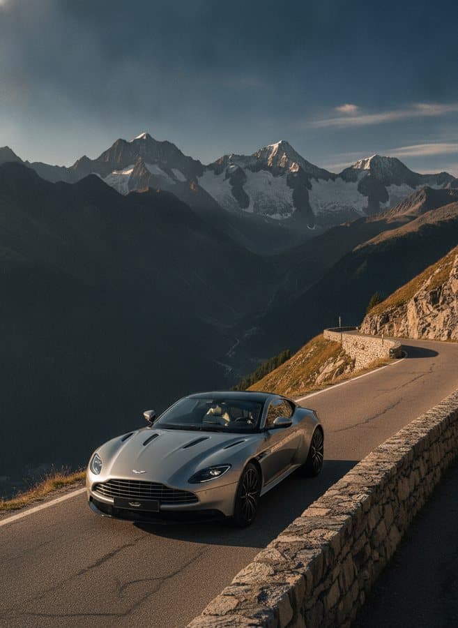 Alpine Pass — Hairpins, snow peaks above