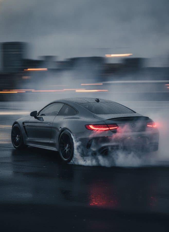Burnout — Stationary, tires alight