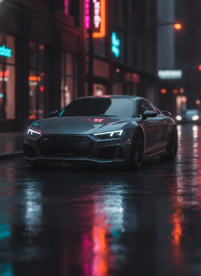 Wet Downtown — Rain-slick city street after midnight
